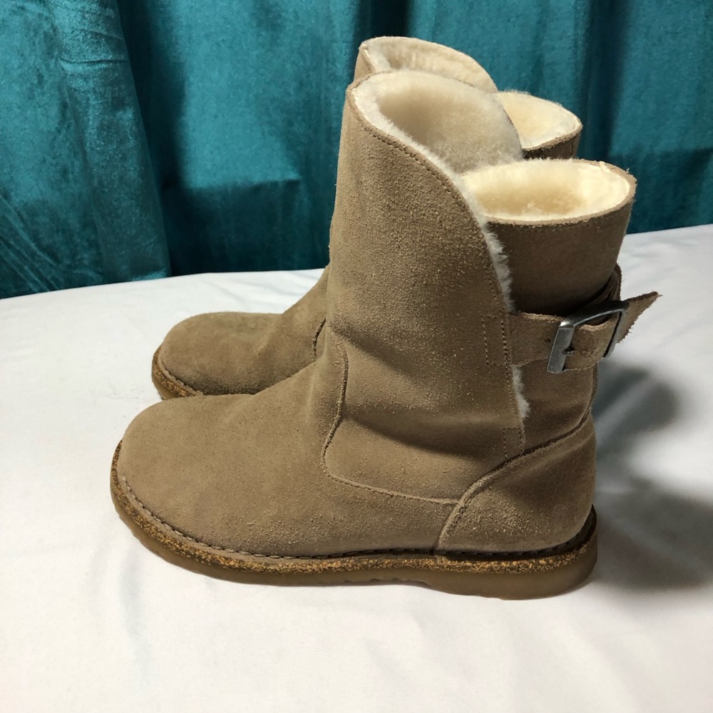 Birkenstock Uppsala Shearling Suede Leather boots gray taupe shearling lining 38 - Picture 3 of 13